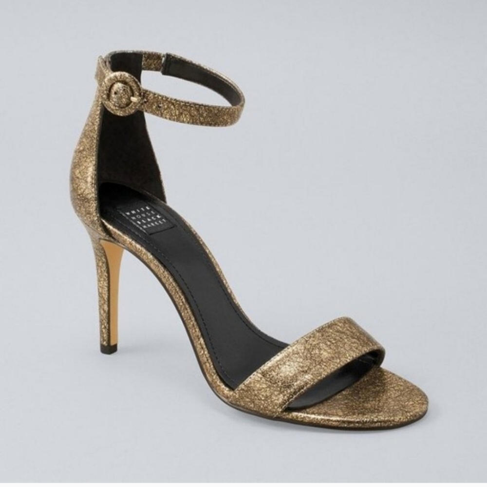 White House Black Market Eliana Gold Ankle Strap Sandals